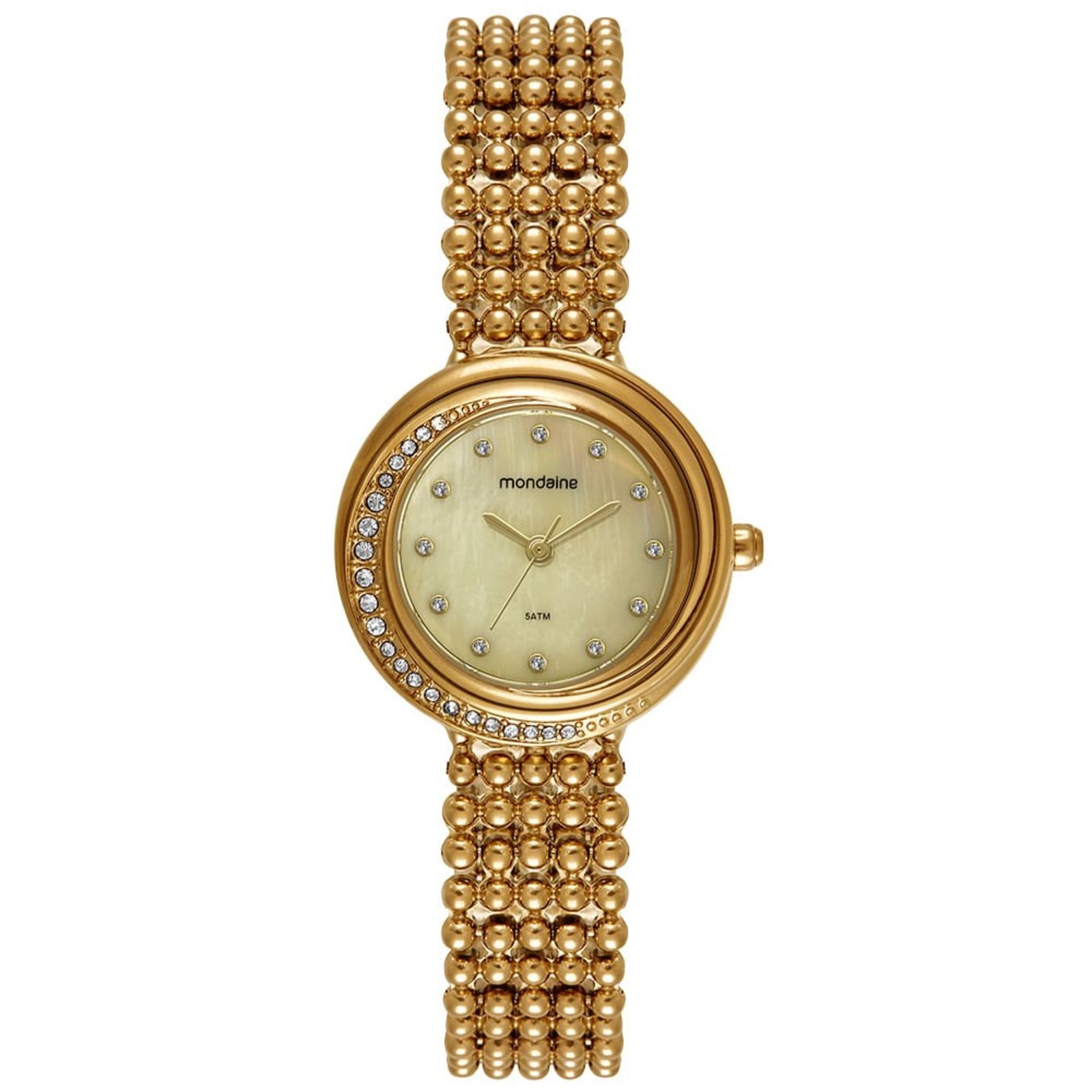 Relógio Mondaine Feminino Dourado Caixa Cristais Mondaine