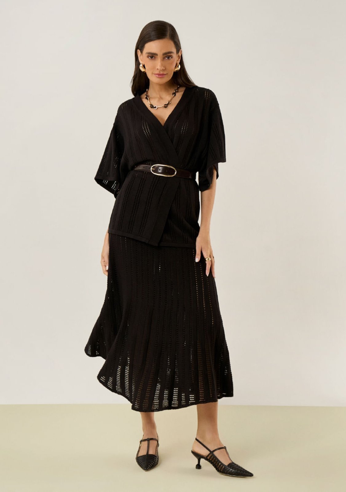 Cardigan Maria Valentina Tricot Básico Preto