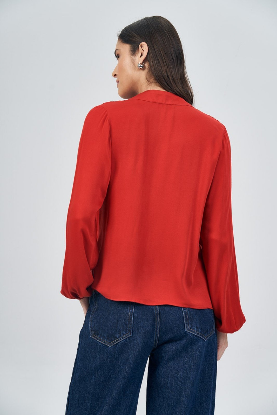 Vista 3 Blusa Manga Longa Com Laço Feminina Acostamento ACT FEMININO vermelho ACT FEMININO vermelho