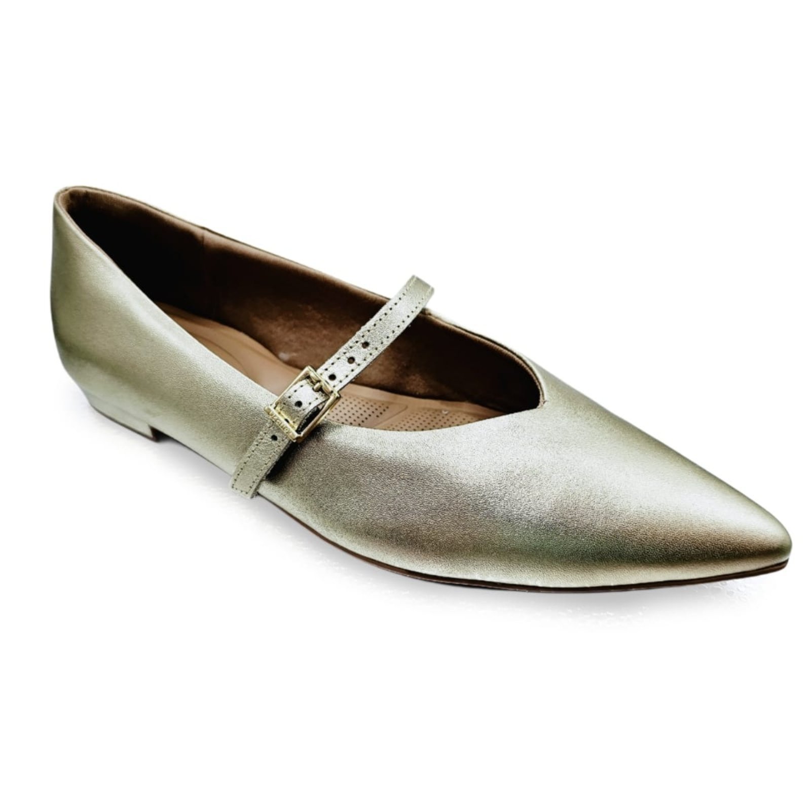 Vista 3 Sapatilha Usaflex Feminina Bico Fino Estilo Boneca Mary Jane Ouro dourado Usaflex dourado