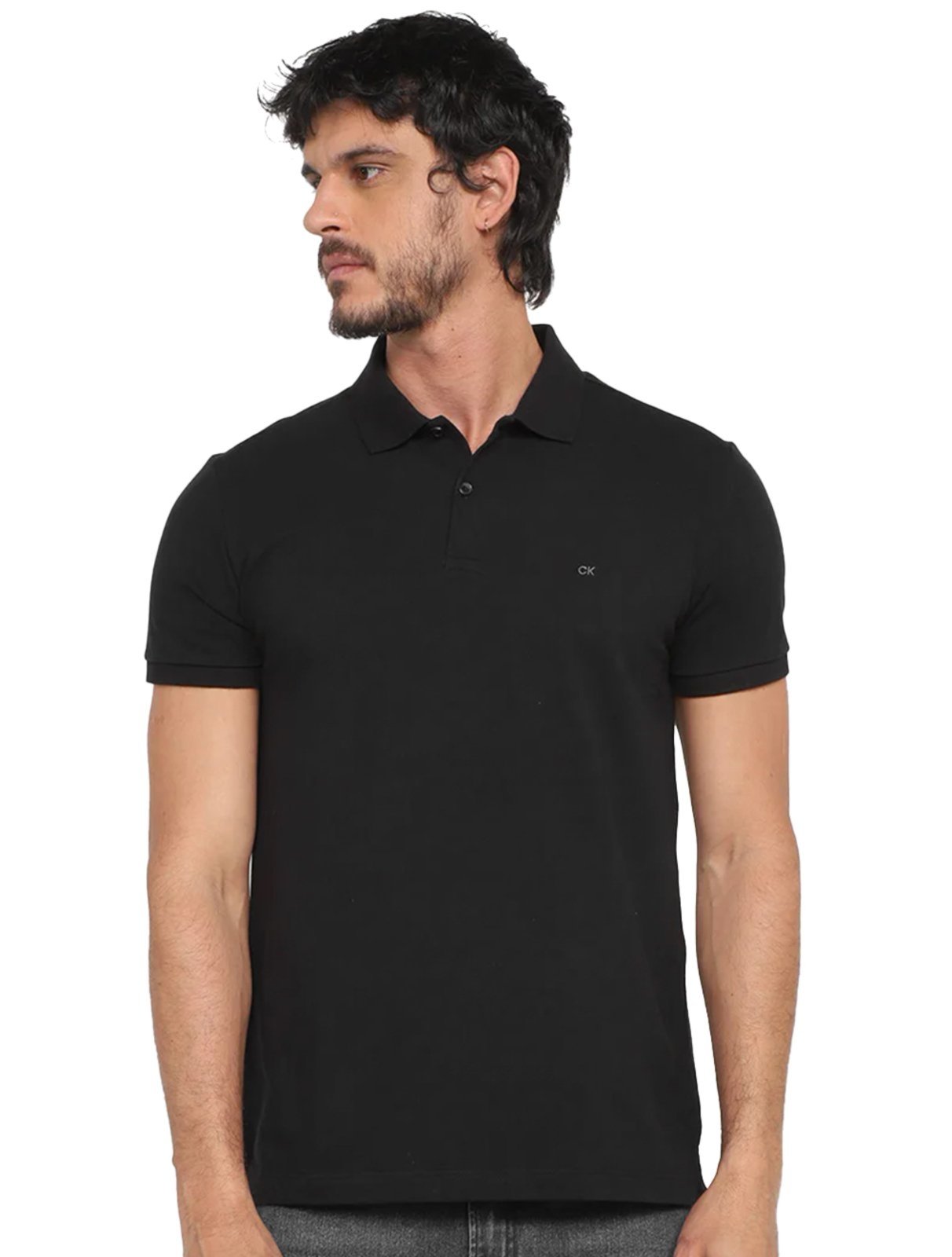 Polo Calvin Klein Masculina Piquet Slim Básica Sem Friso Preta