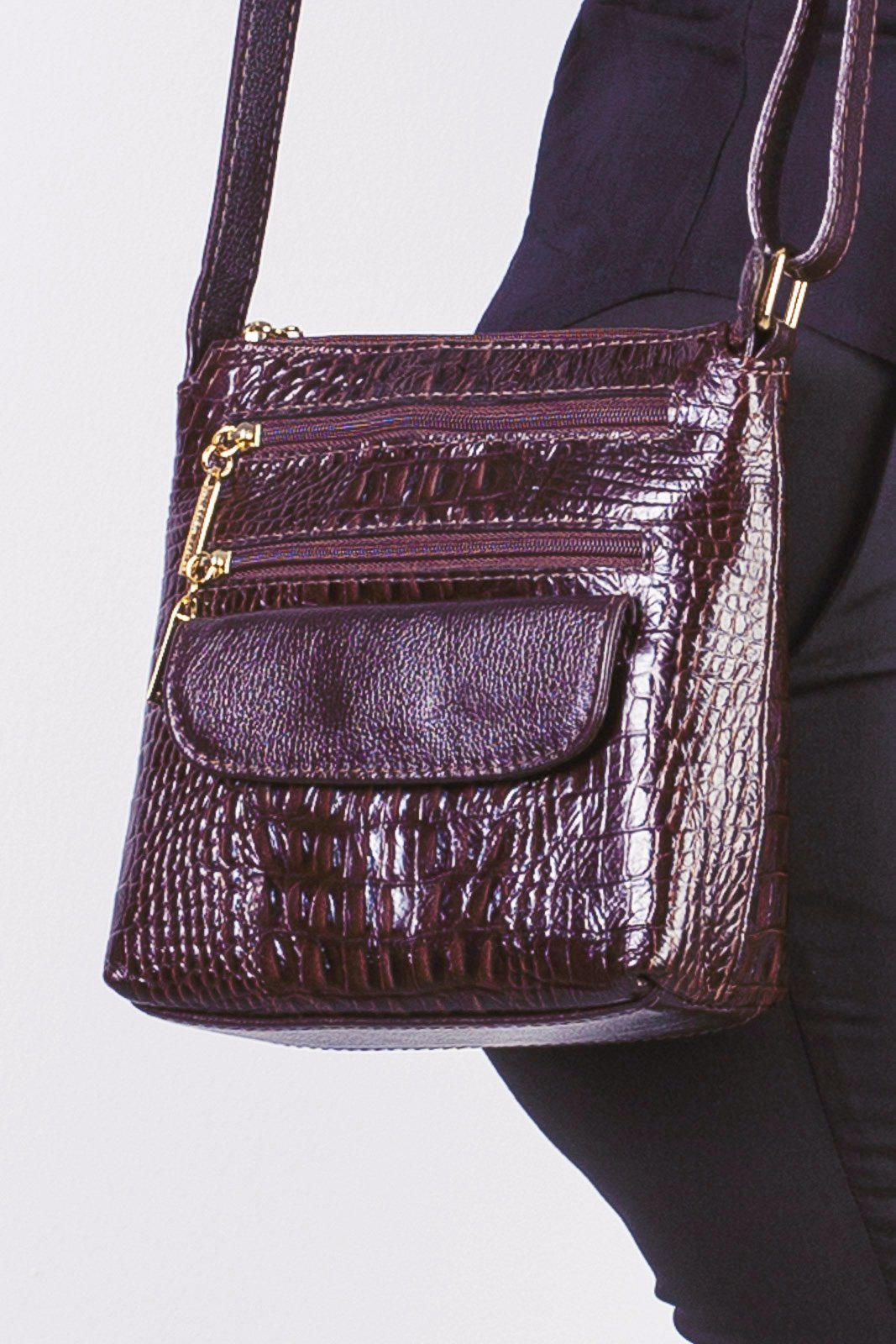 Vista 2 Bolsa transversal de couro croco Maura - Marsala Andrea Vinci vermelho Andrea Vinci vermelho