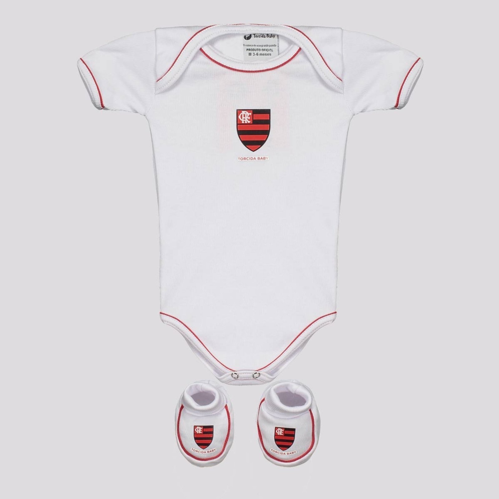 Vista 2 Kit Body Flamengo Basic e Vermelho Torcida Baby branco Torcida Baby branco