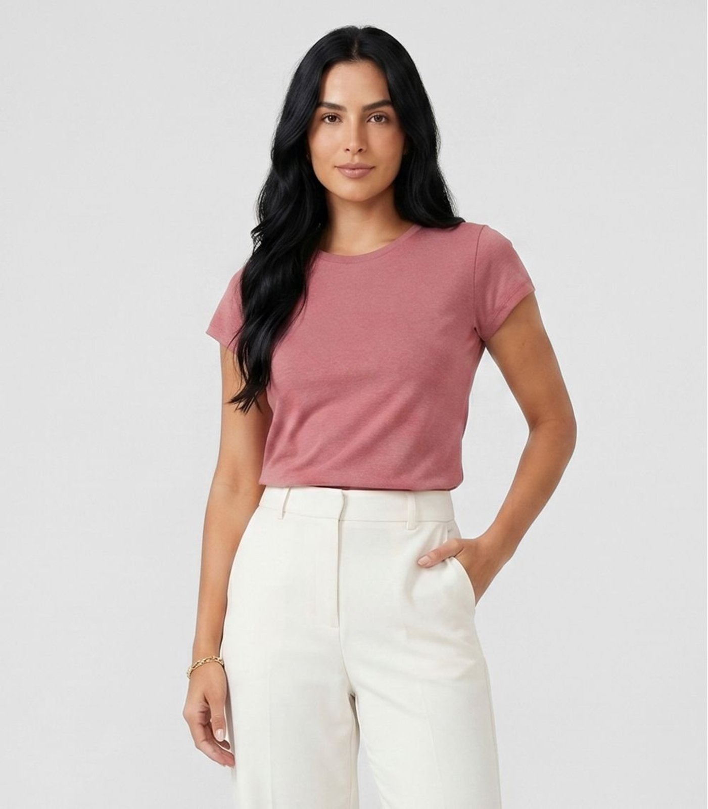 Blusa Feminina Básica Algodão Infinita Cor Rosa