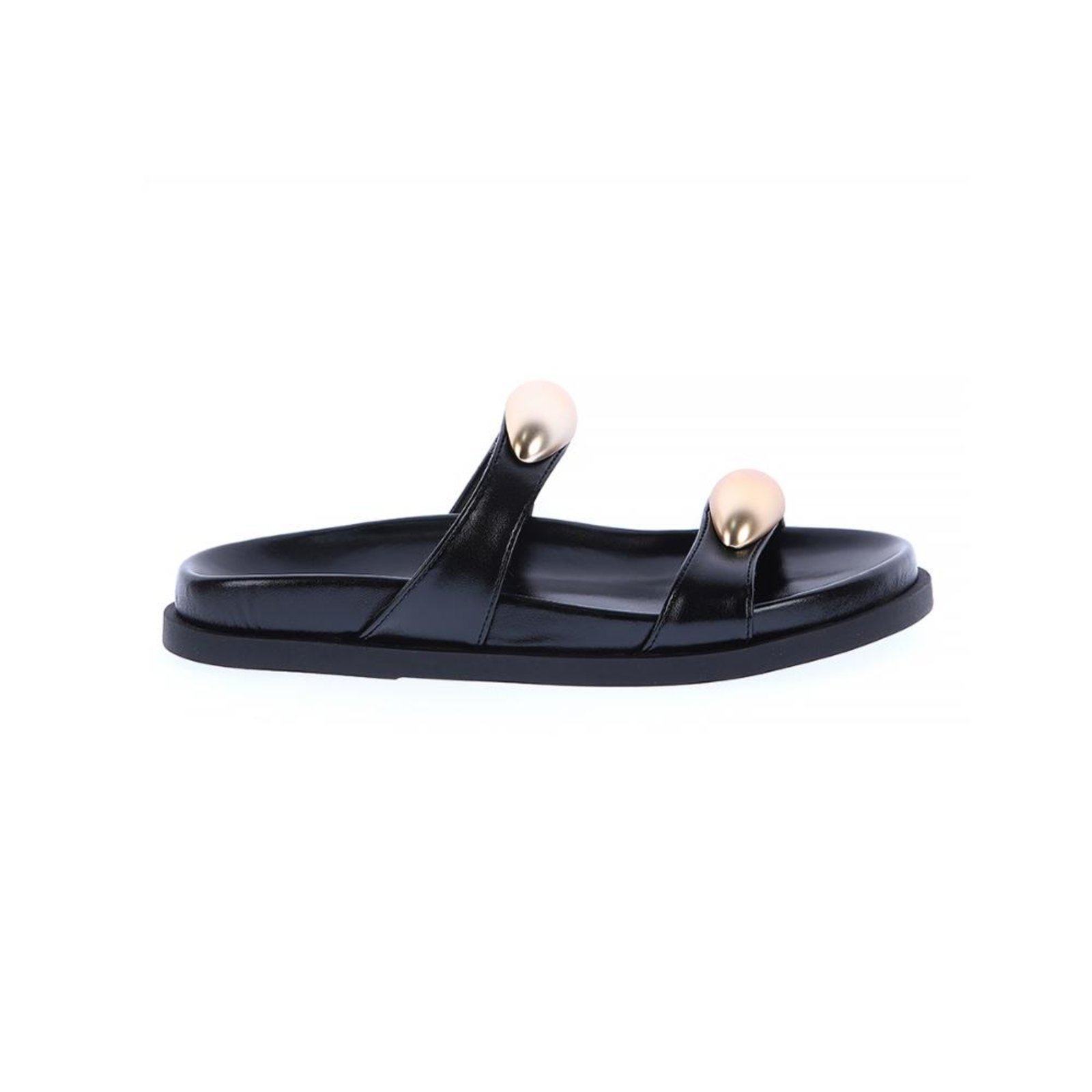 Lívia – Rasteira Feminina Preta com Detalhe Dourado Preto