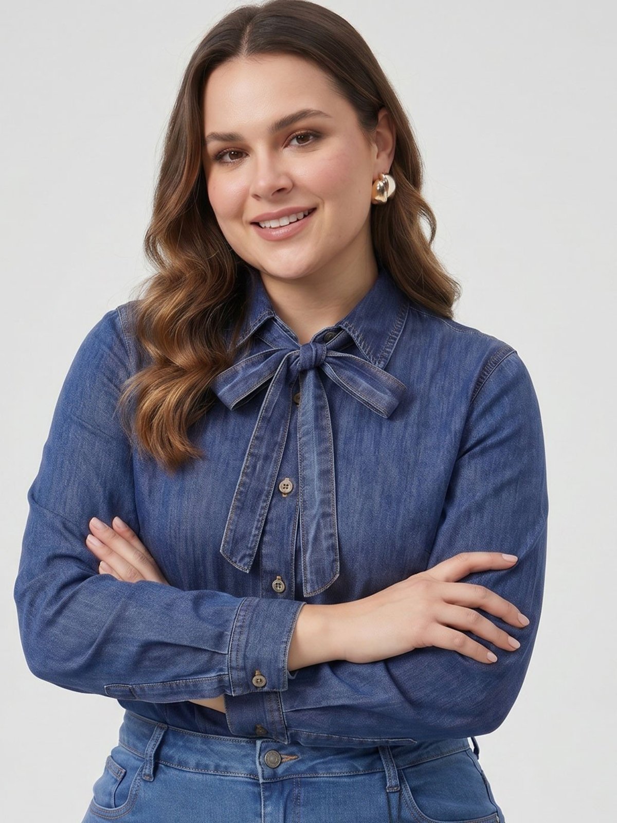 Camisa Manga Longa Jeans Plus Size Marmorizado Médio Anira