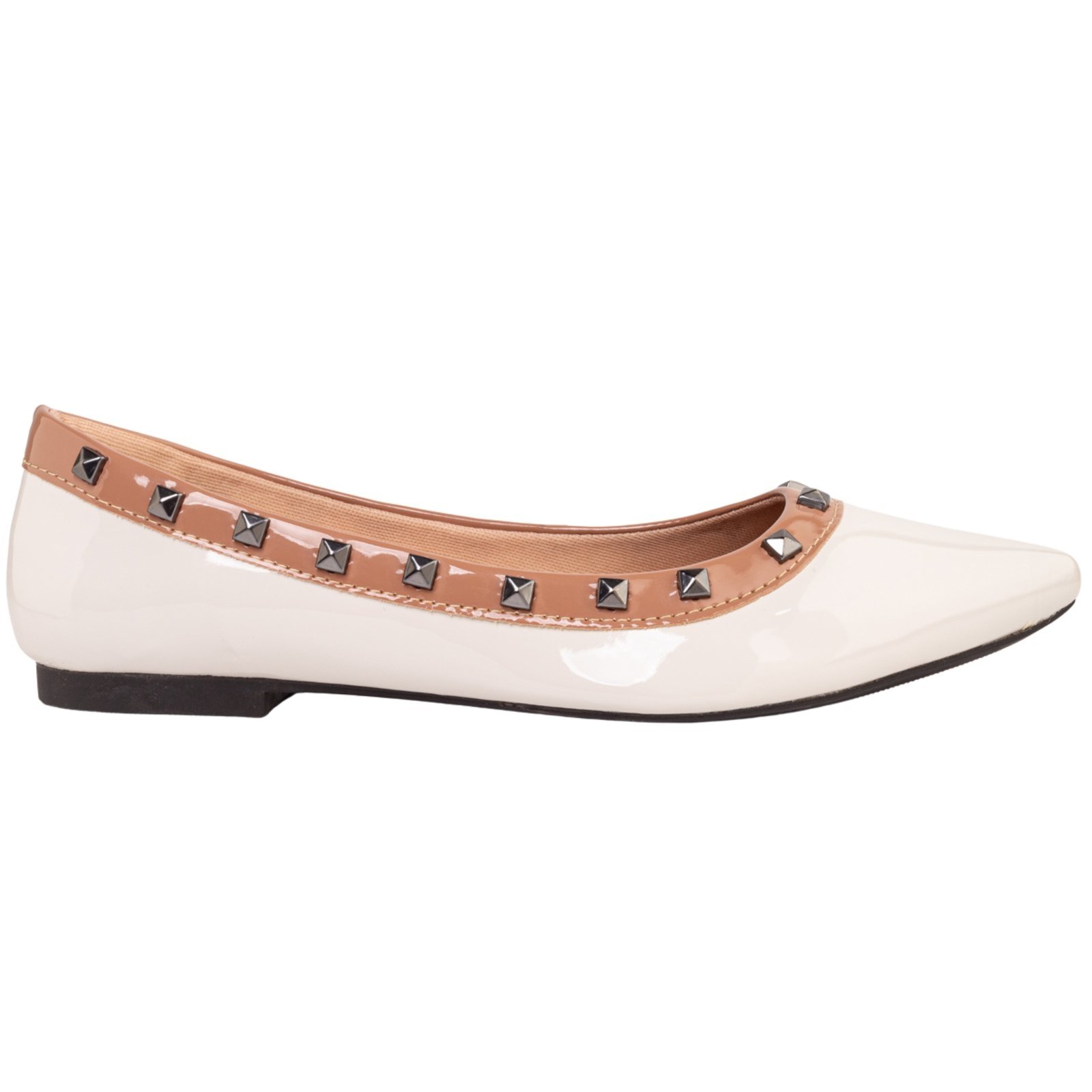 Sapatilha Feminina Bico Fino Casual Flat Pirâmide Confortável Via Angel 16.08 Off White