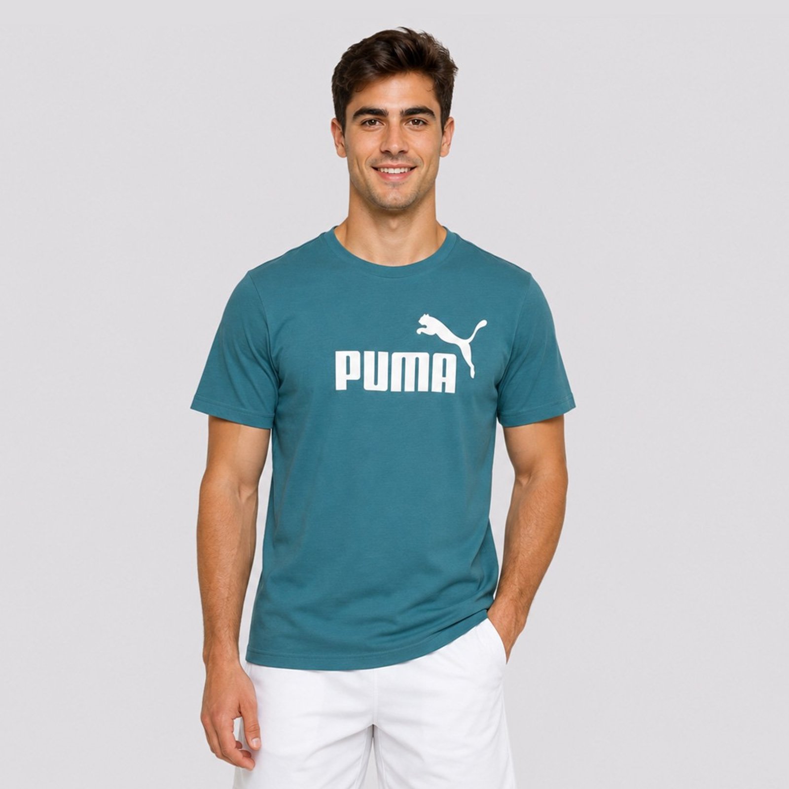 Camiseta Puma Ess No 1 Logo Verde e Branca