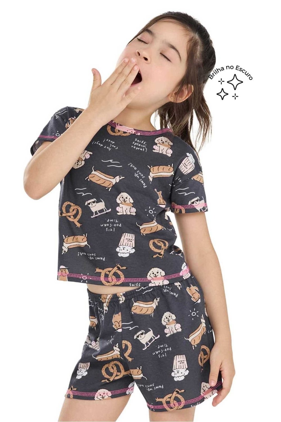 Pijama Curto Menina Cachorrinhos Elian Cinza
