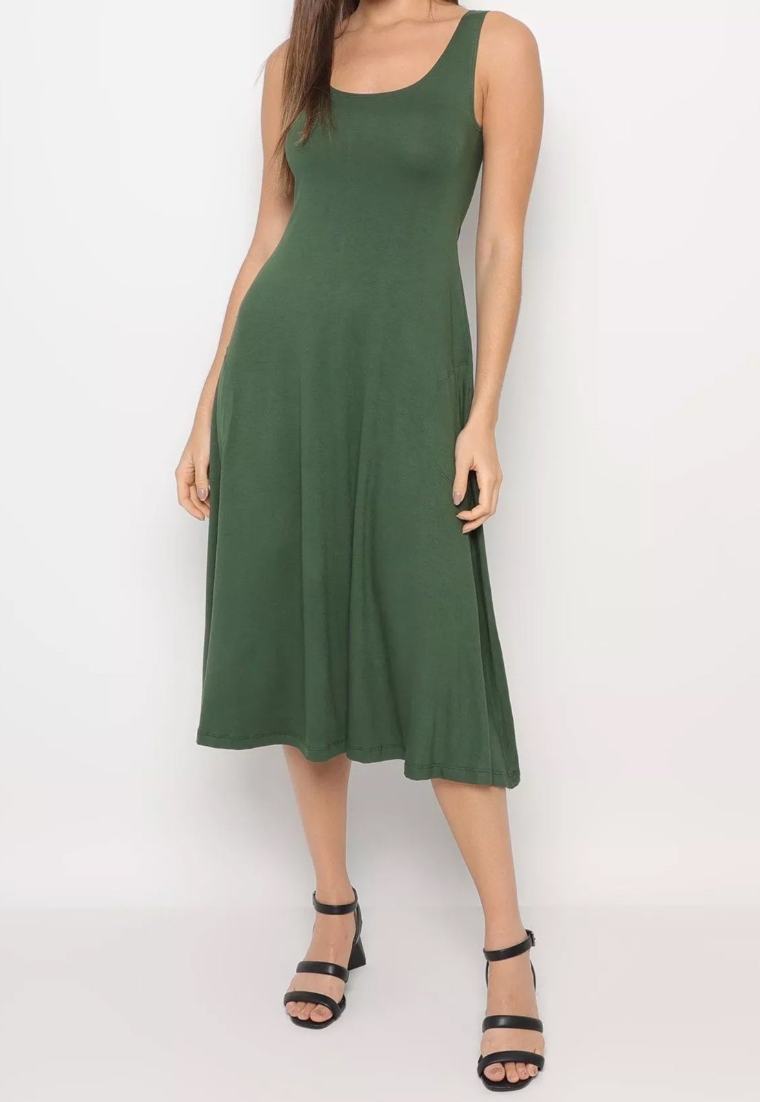 Vestido Viscolycra Maria Paes Midi Verde Militar