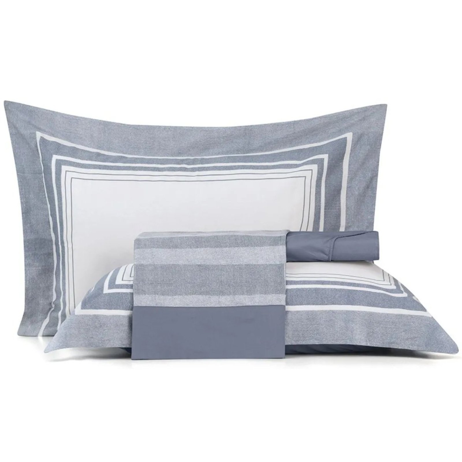 Jogo Cama Queen 300 Fios Altenburg Algodão Pauta Azul