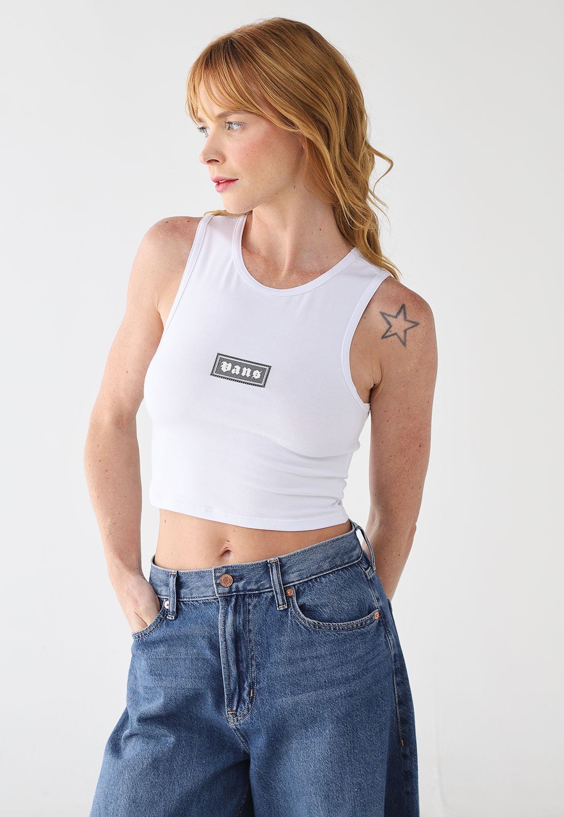Regata Feminina Vans Knit Cropped Branca