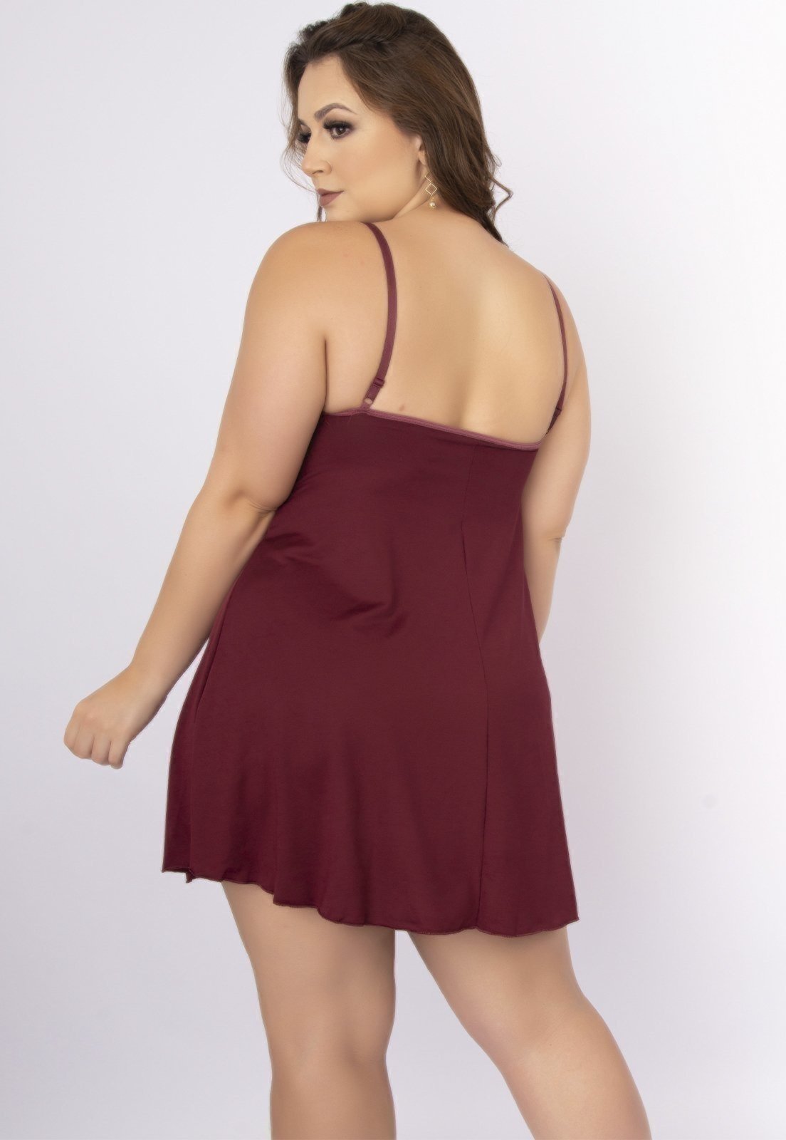 Camisola Plus Size Serra e Mar Modas Romantic Renda Lis Vinho