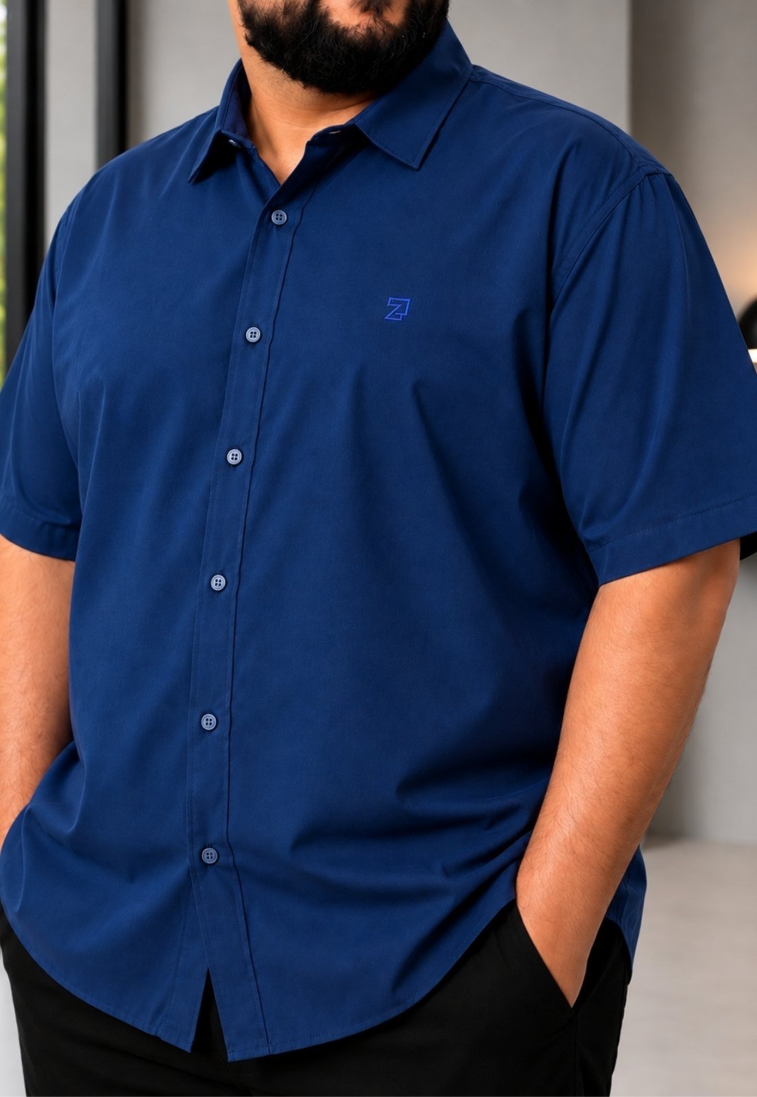 Camisa Social Manga Curta Masculina Extra Grande Daze Modas Azul Marinho