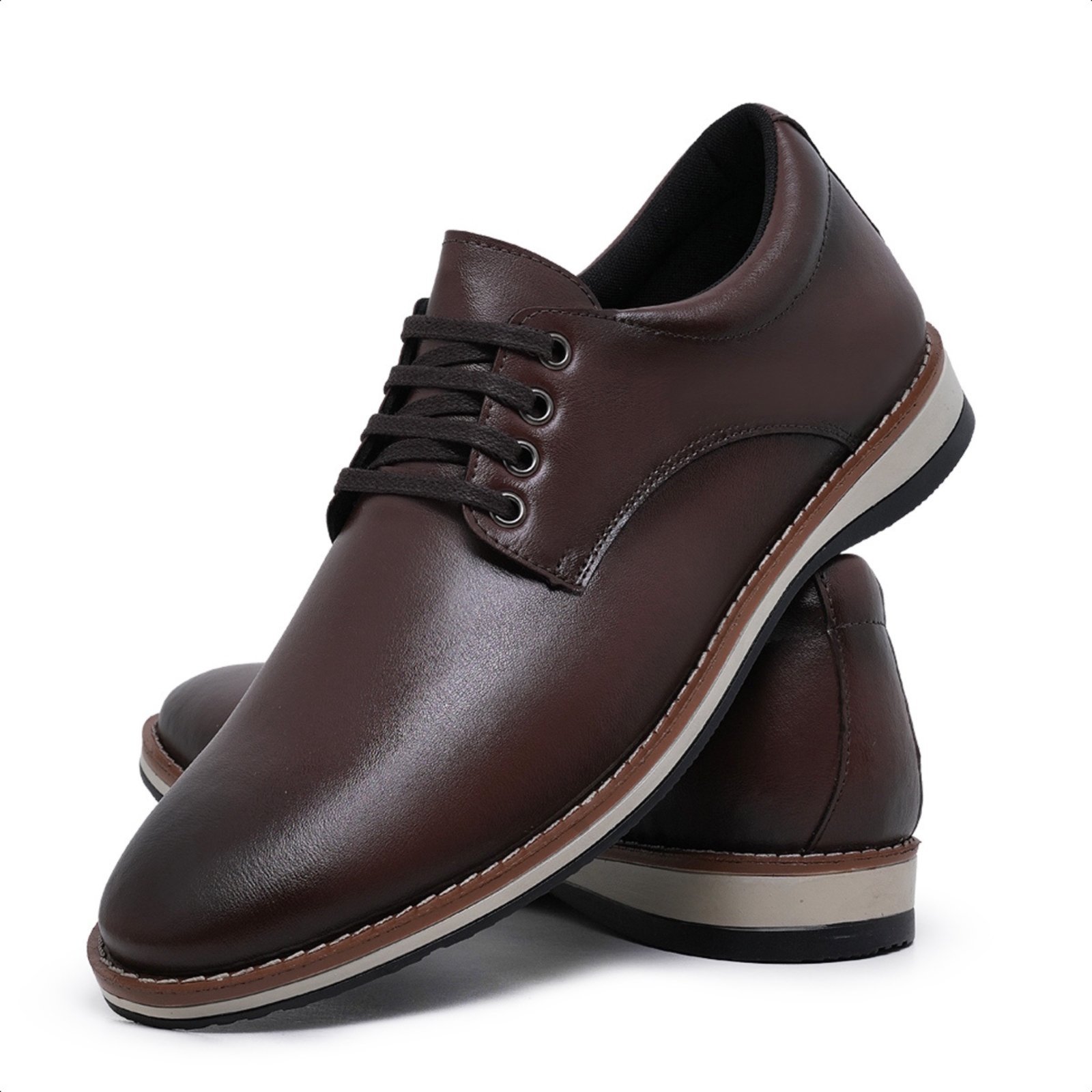 Sapato Social Casual Derby Masculino Elegante Marrom