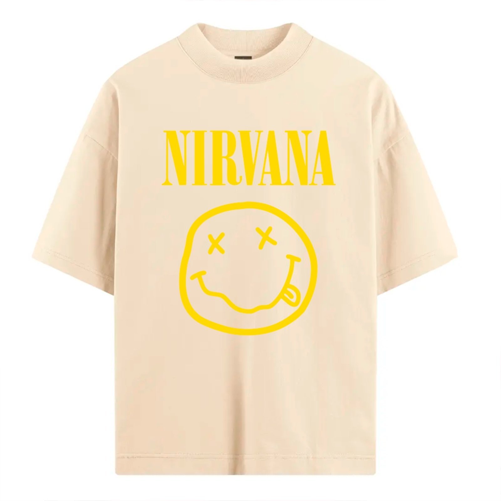Camiseta Ousy Básica Nirvana Iconic Smile Banda Rock Unissex Off White