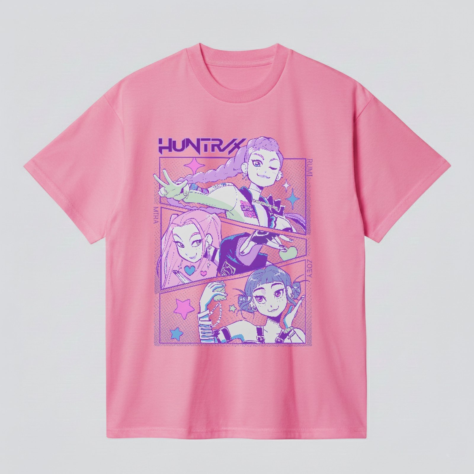 Camiseta Ousy Básica Anime Estilo Kpop Huntr Demon Hunters Unissex Rosa