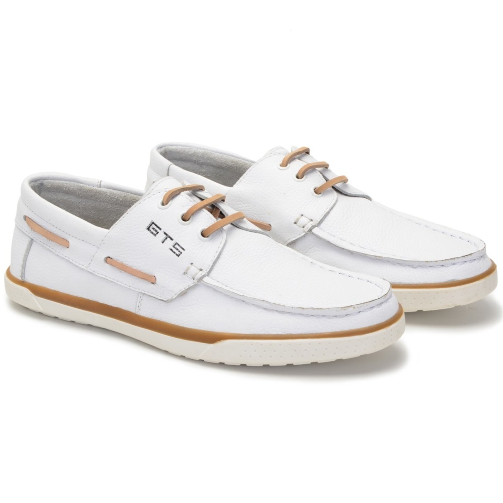 Mocassim Docksider Couro Masculino Casual Conforto Costurado À Mão Cadarço Reforçado Branco/Bege