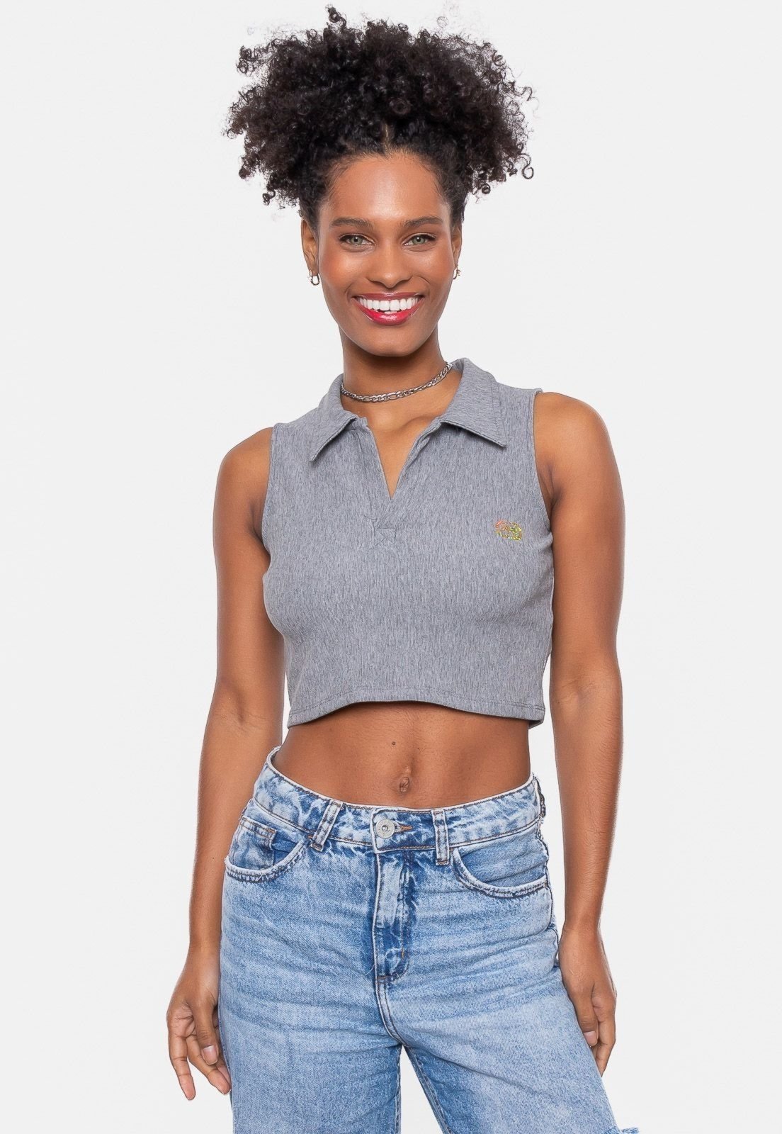 Camisa Polo Ecko Feminina Boche Cinza Mescla