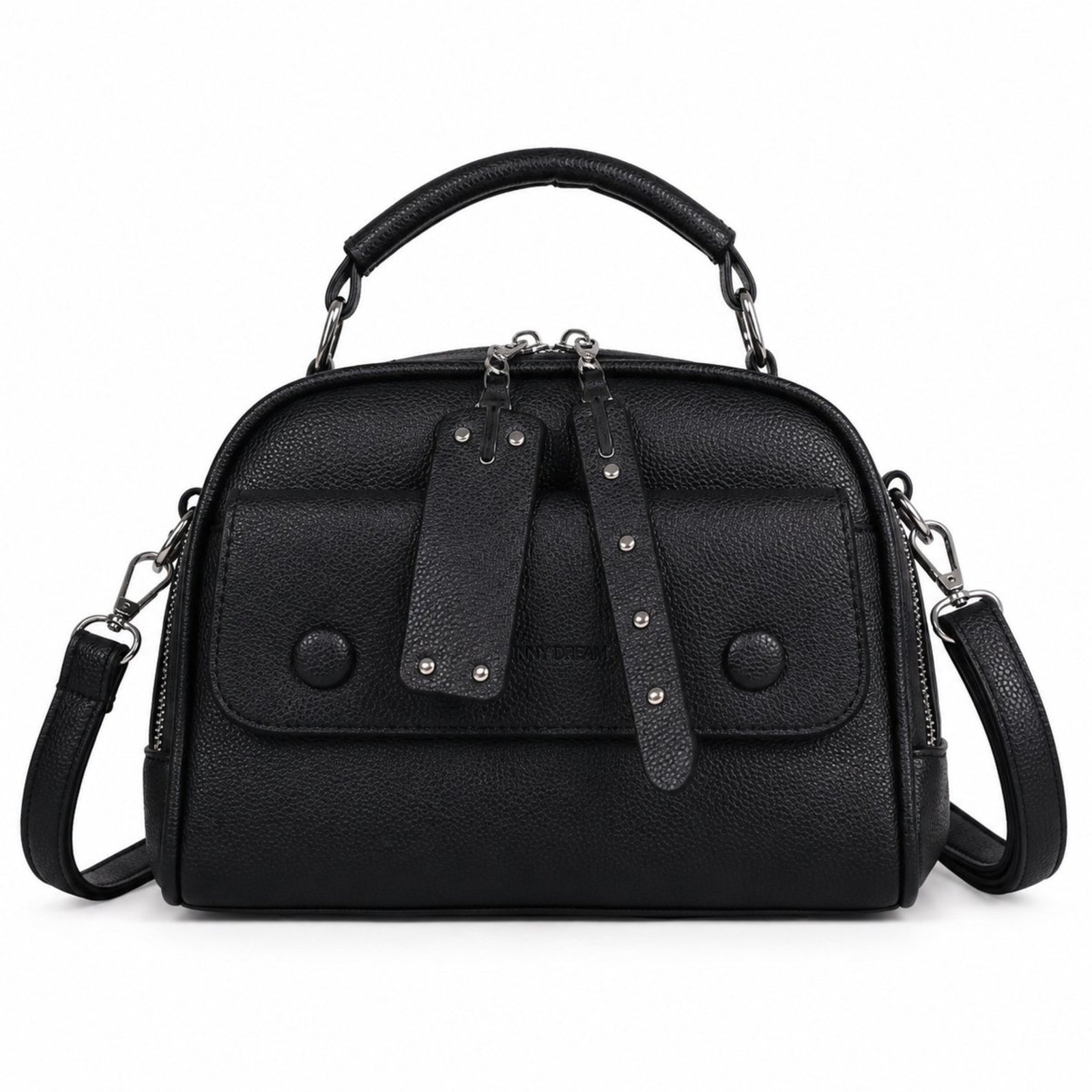 Bolsa Transversal Couro Moderna Despojada Casual Estilosa Tendencia Bolsinha Feminina Compacta - Preto