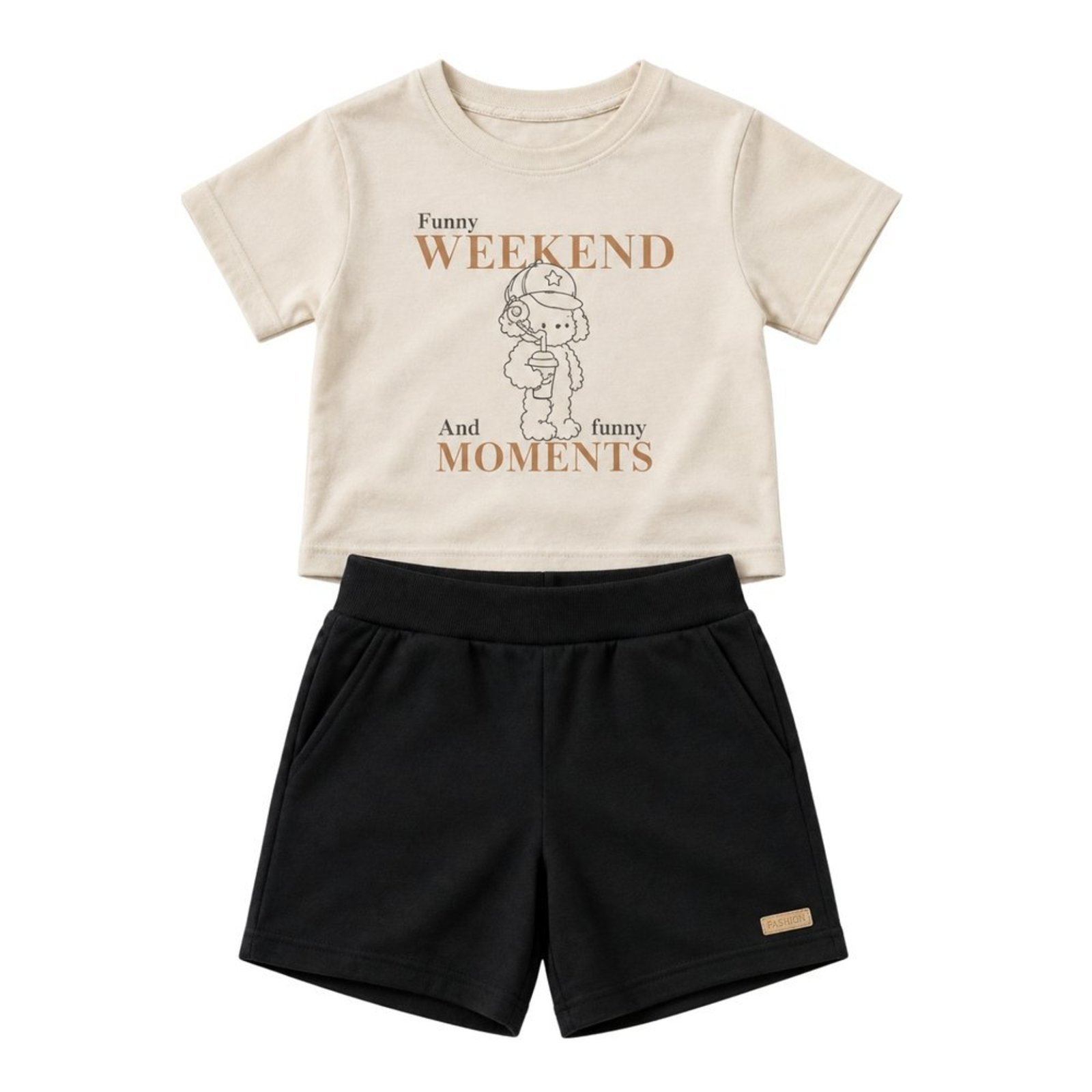Infantil - Conjunto Menina Cropped Meia Malha Bermuda Moletinho