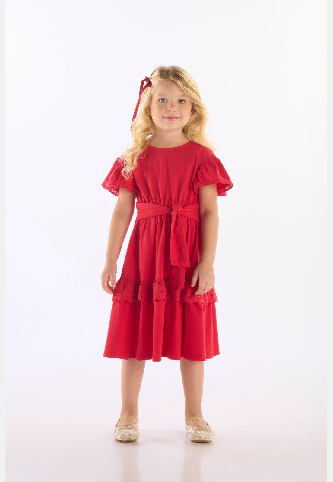 Infantil - Vestido Algodão Detalhe Renda Up Baby Vermelho