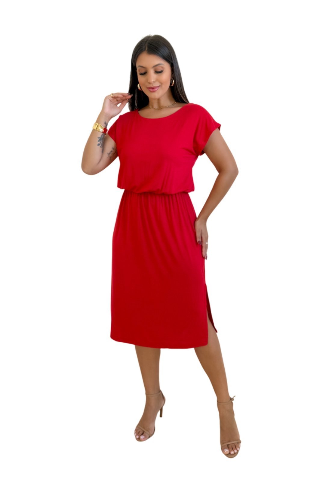 Vestido Maria Paes Midi Vermelho