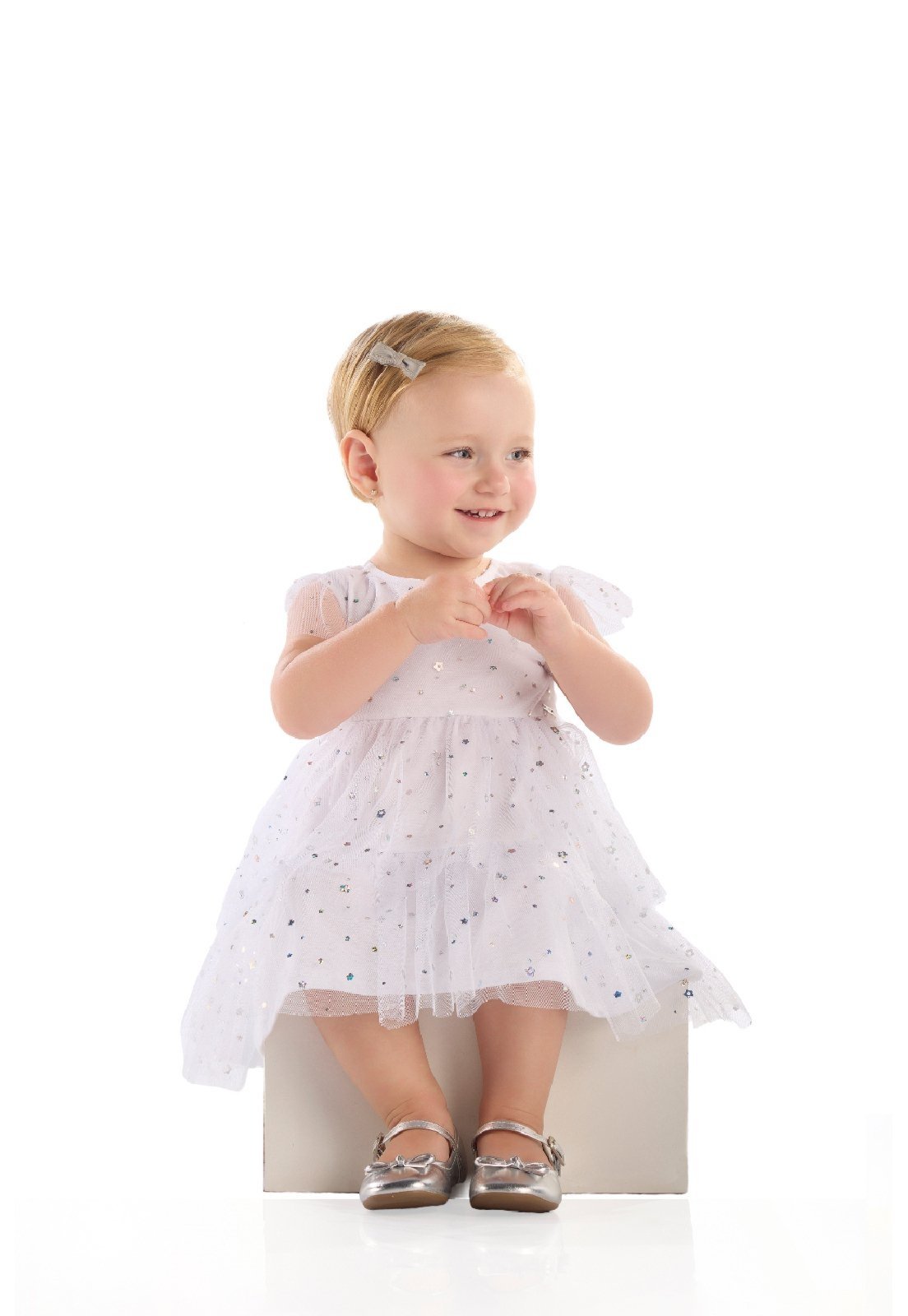 Infantil - Vestido em Tule Forrado para Quimby Branco