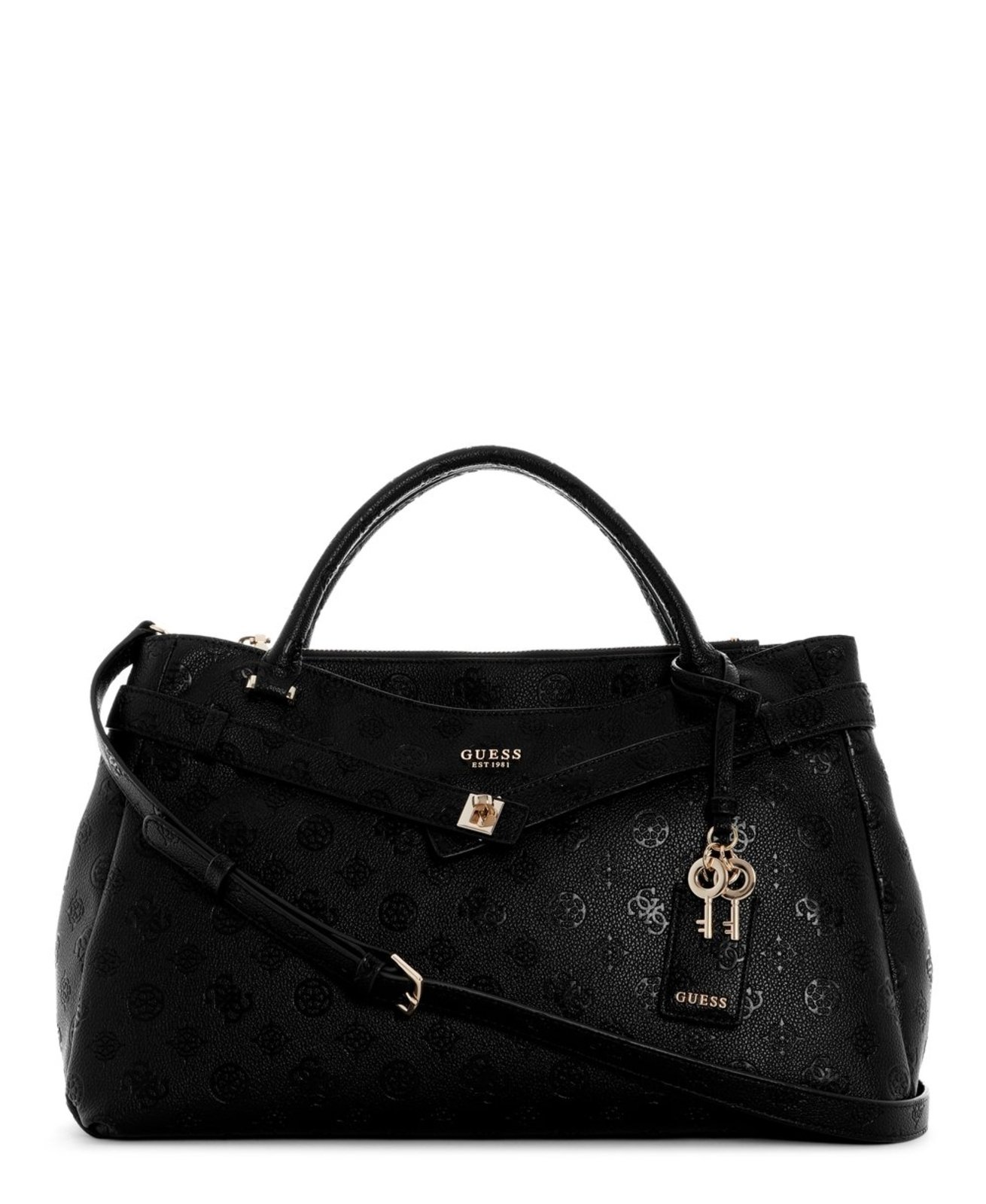Bolsa Guess Ella Logo Satchel Grande Girlfriend Preto
