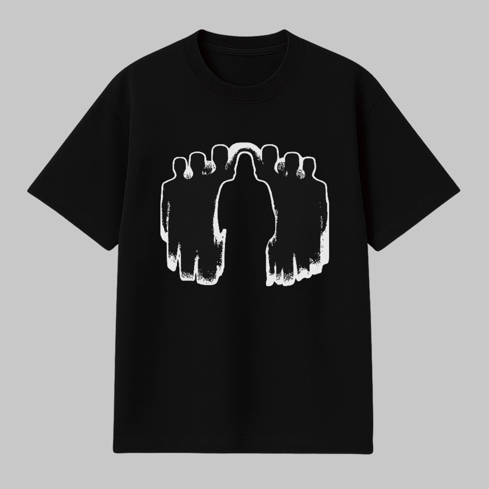 Camiseta Básica Jesus Entre Nós Fé Cristã Estilo Minimalista Preto