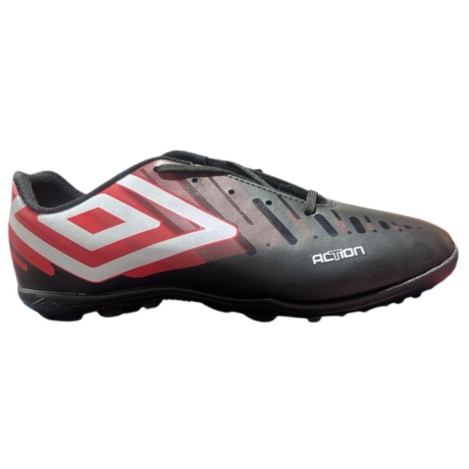 Vista 2 Chuteira Umbro Futsal Warskin Vermelho Grafite preto Umbro preto