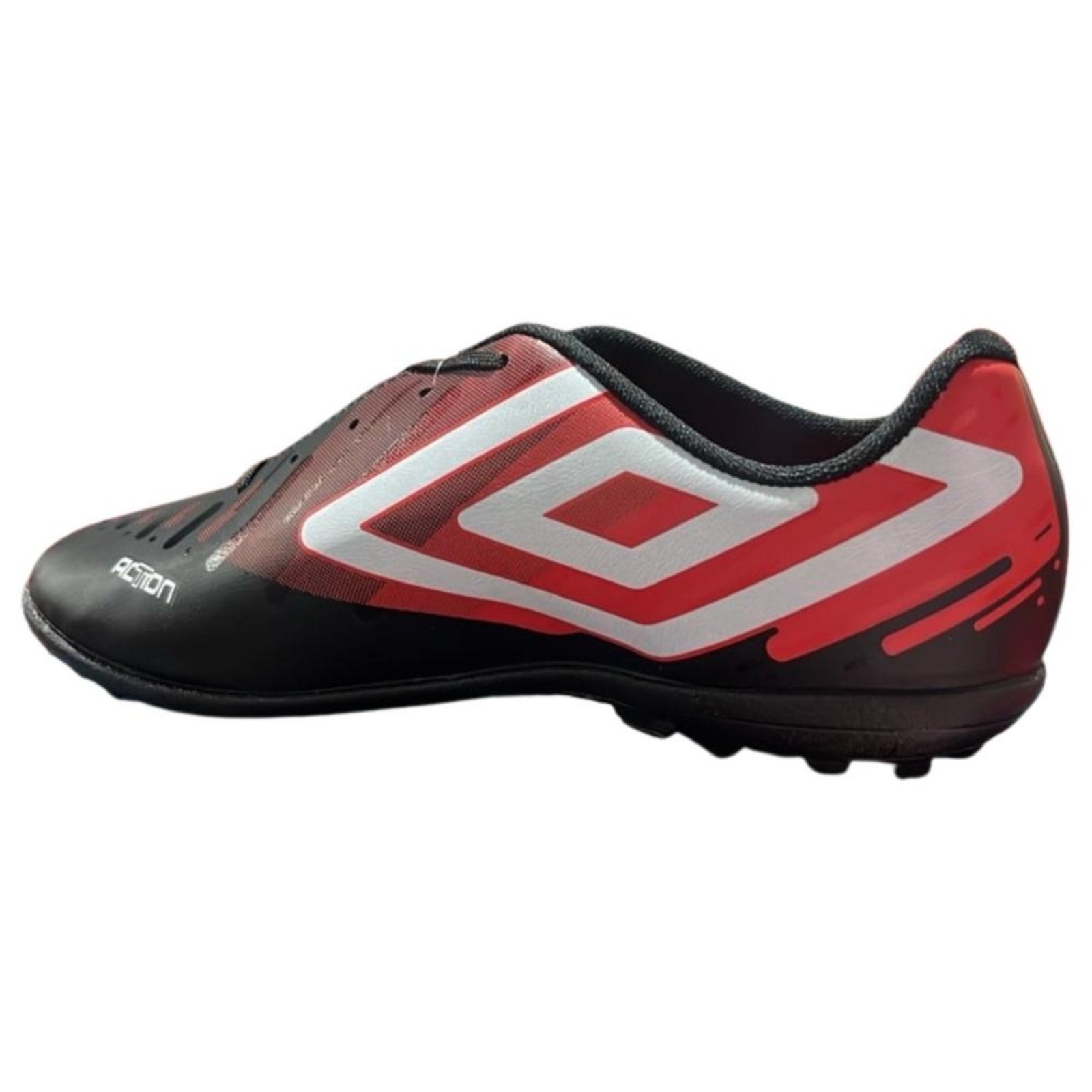 Vista 3 Chuteira Umbro Futsal Warskin Vermelho Grafite preto Umbro preto