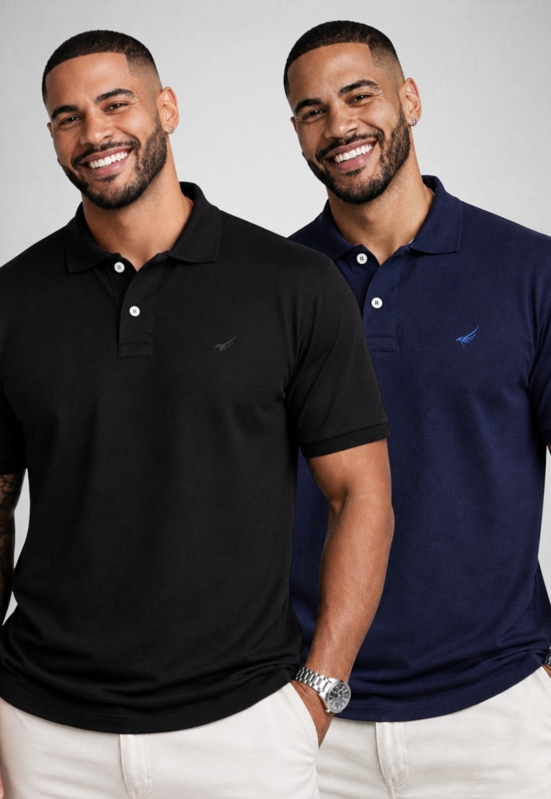 Kit 2 Camisa Polo Masculina Algodão Piquet Daze Modas Preto e Azul Marinho