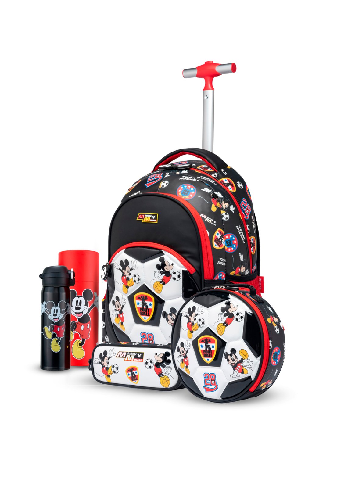 Vista 2 Infantil - Kit Mochila Disney Rodinha Lancheira Estojo Garrafa Mickey Mouse preto Disney preto