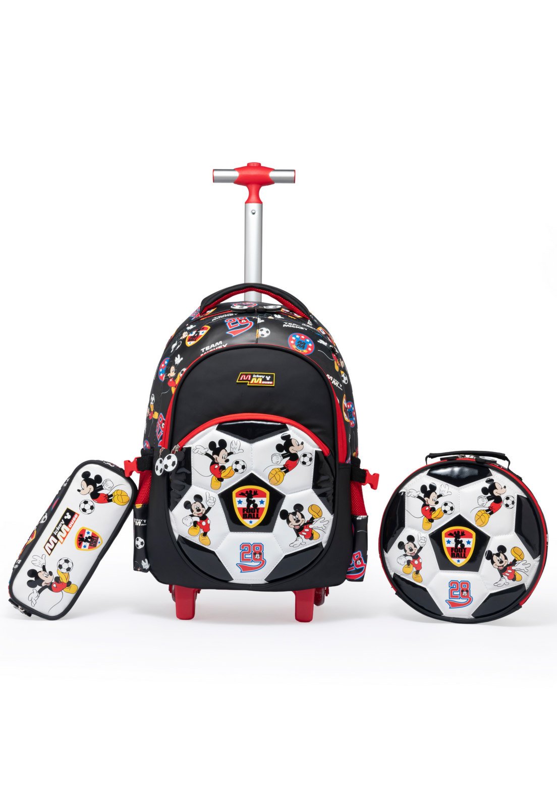 Vista 3 Infantil - Kit Mochila Disney Rodinha Lancheira Estojo Garrafa Mickey Mouse preto Disney preto
