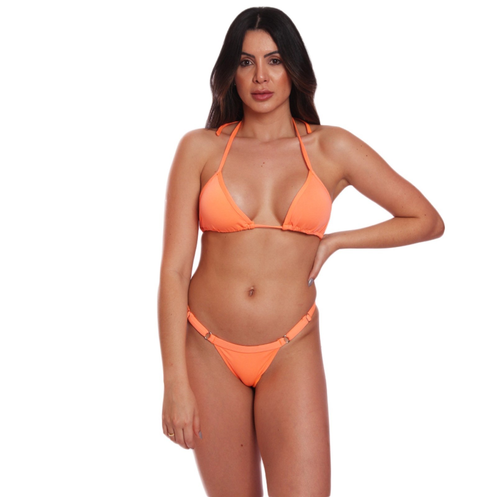 Biquíni Conjunto Regulagem Cortinha Bojo Fio Duplo FMF Laranja