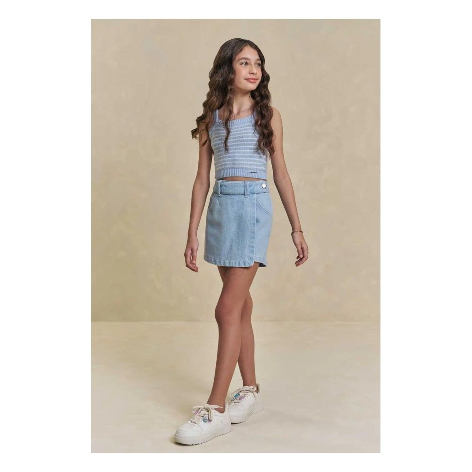 Infantil - Shorts Saia Jeans Menina Lilimoon 10 Azul