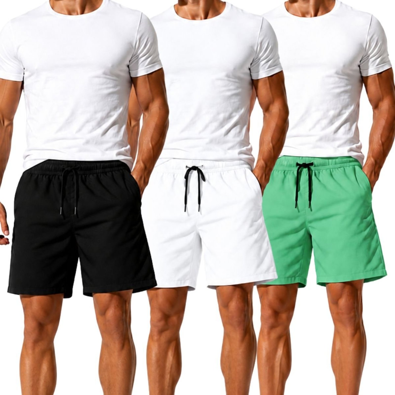 Kit 3 Short Tactel Leve Moda Praia Liso Bermuda Masculina