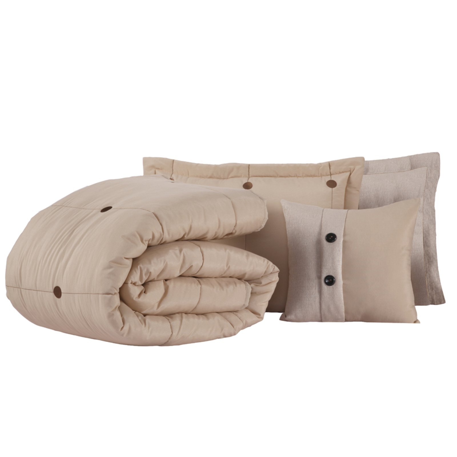 Kit Cobre Leito Colcha Casa Scarpa Button Queen 200 Fios Bordado 7 Peças - Avelã