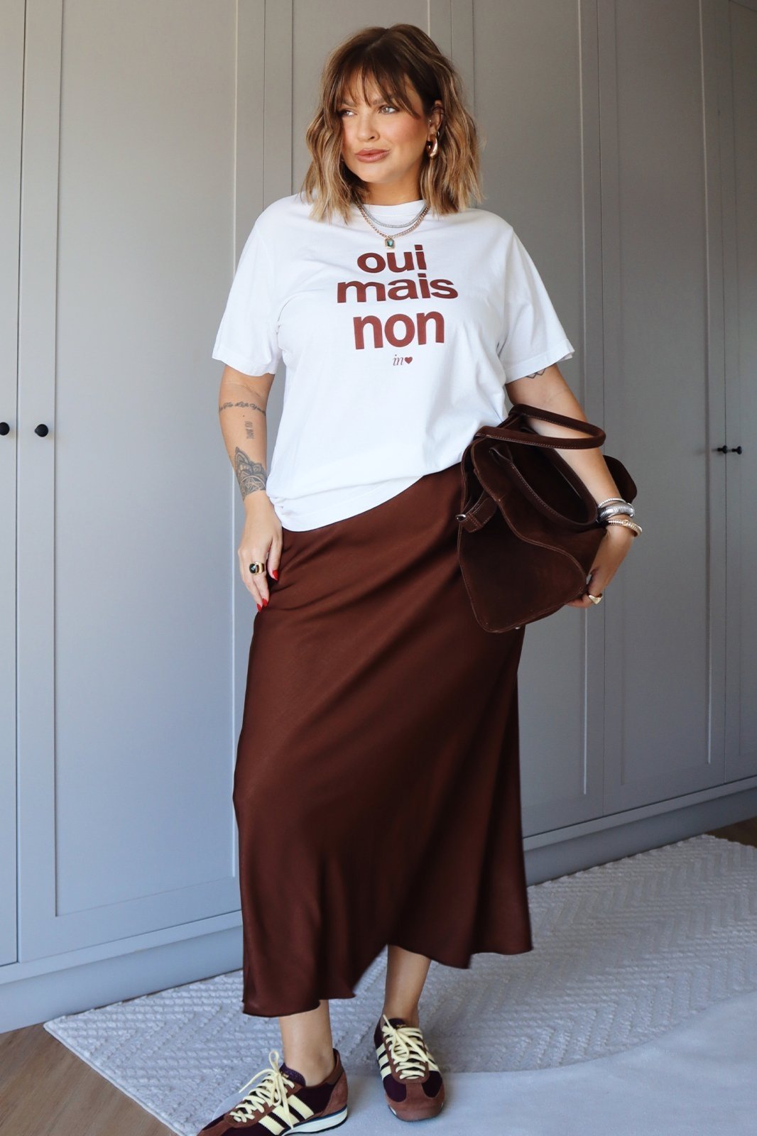 Saia In Love Midi de Cetim Serena Marrom
