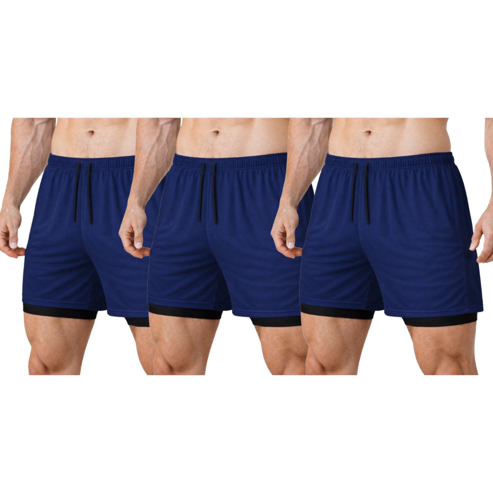 Kit 3 Shorts Treino Dry Térmico 2 em 1 com Bolso para Cel. e Porta-Toalha Calção Fitness Academia