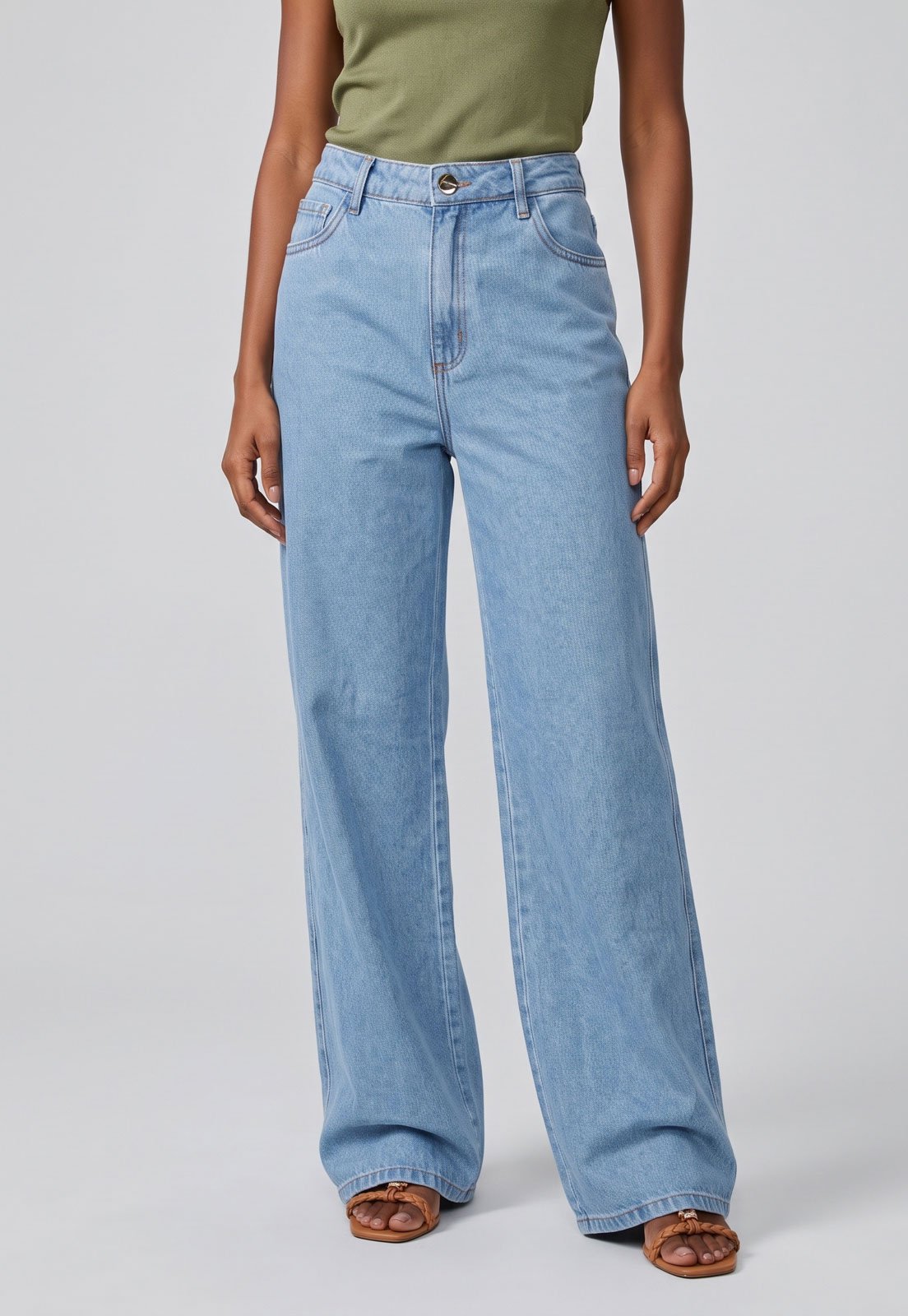 Calça Feminina Lança Perfume Jeans Wide Leg Azul
