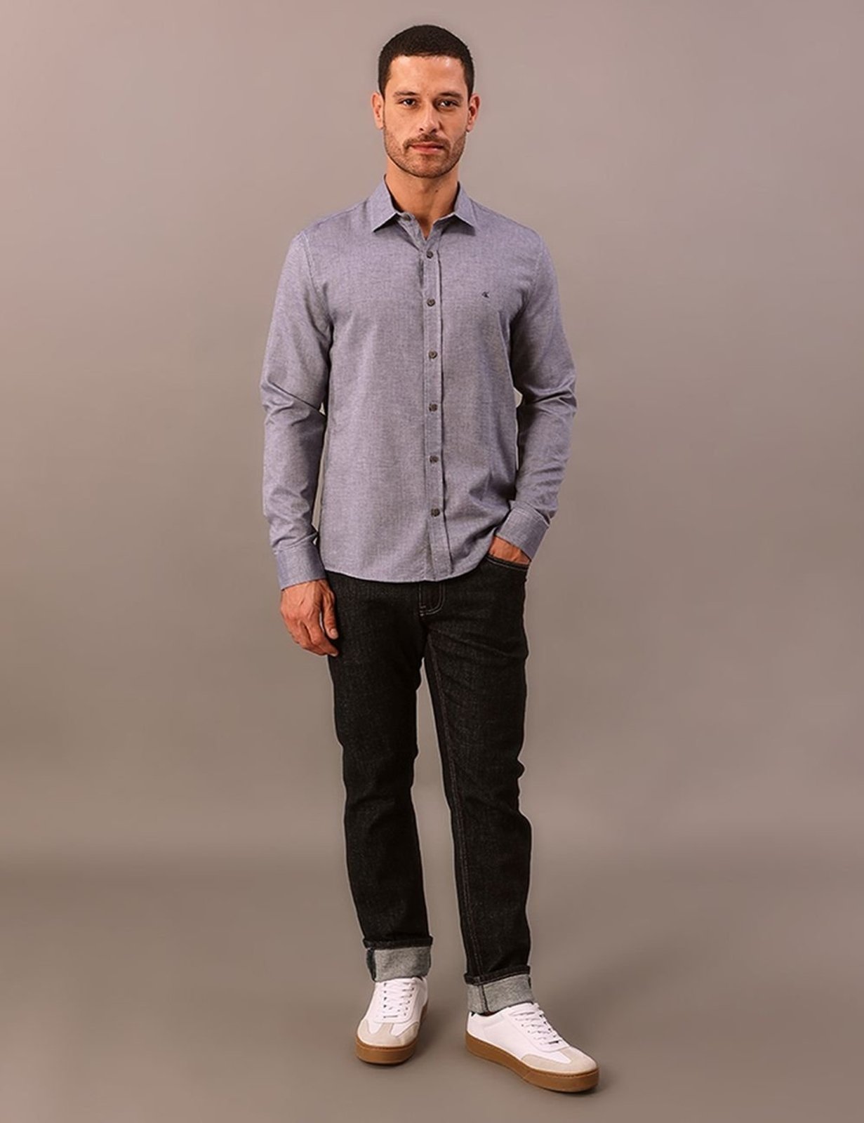 Camisa Manga Longa Calvin Klein Jeans Regular Oxford Leve - Marinho Calvin Klein Jeans