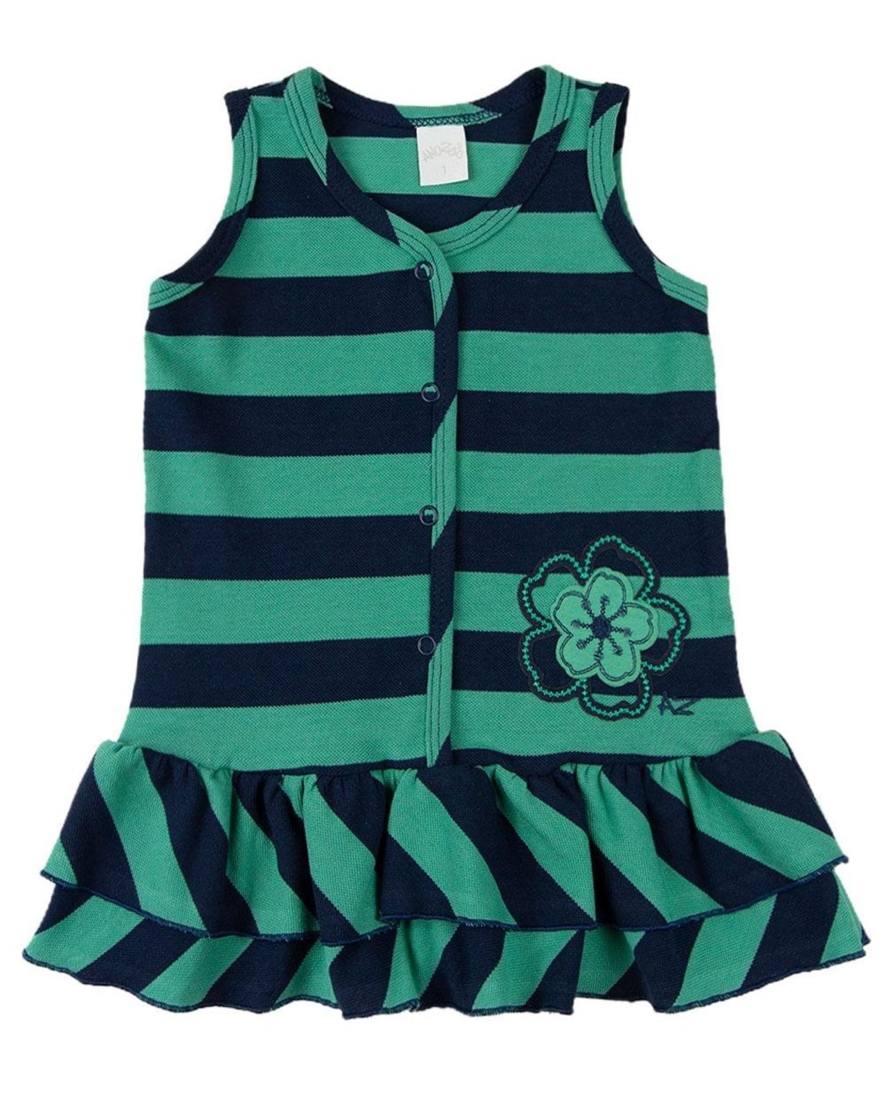 Infantil – Vestido Piquet Listrado Bordado Florzinha – Marinho