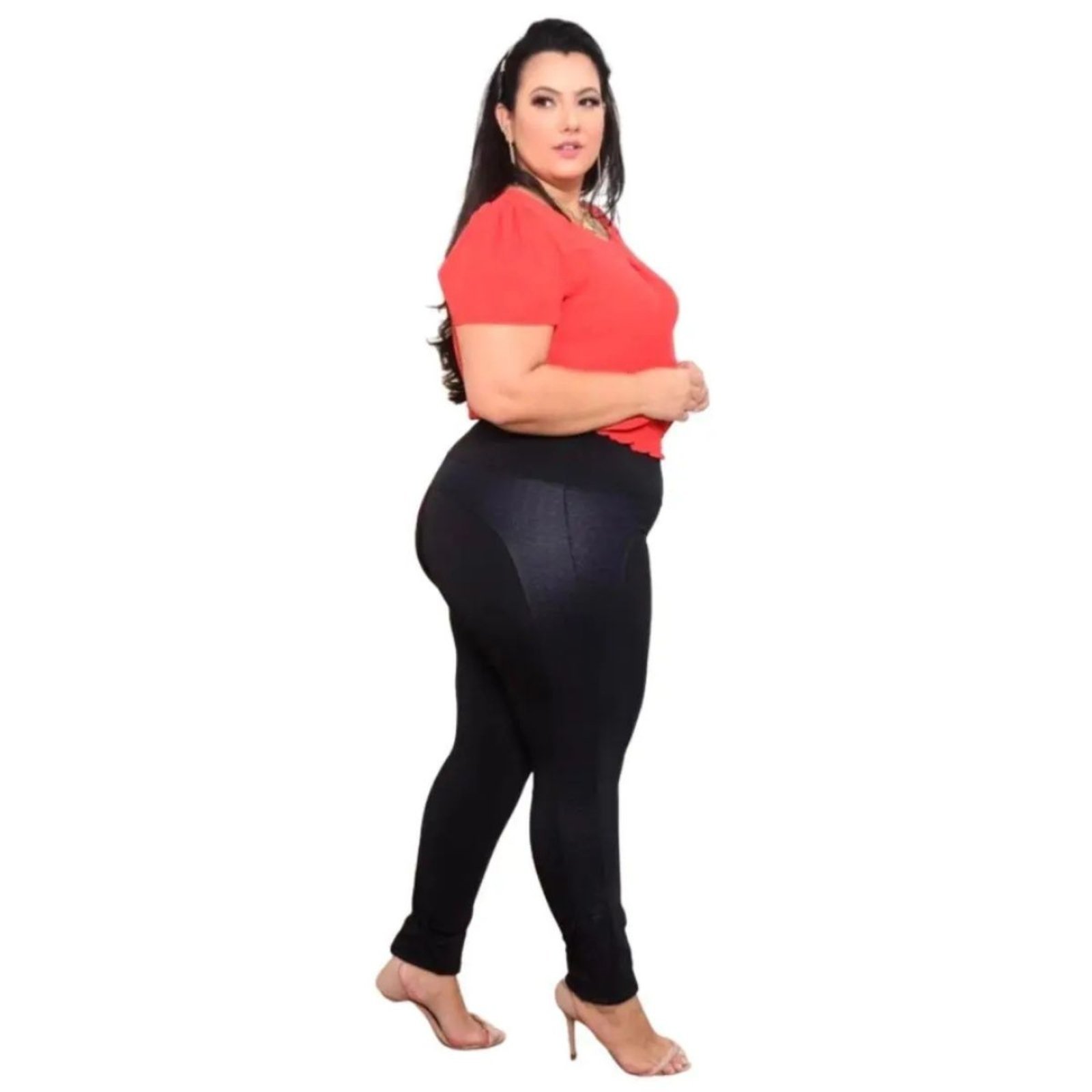 Calça Legging Plus Size FMF Montaria Empina Bumbum Lisa Peluciada Forrada Preto