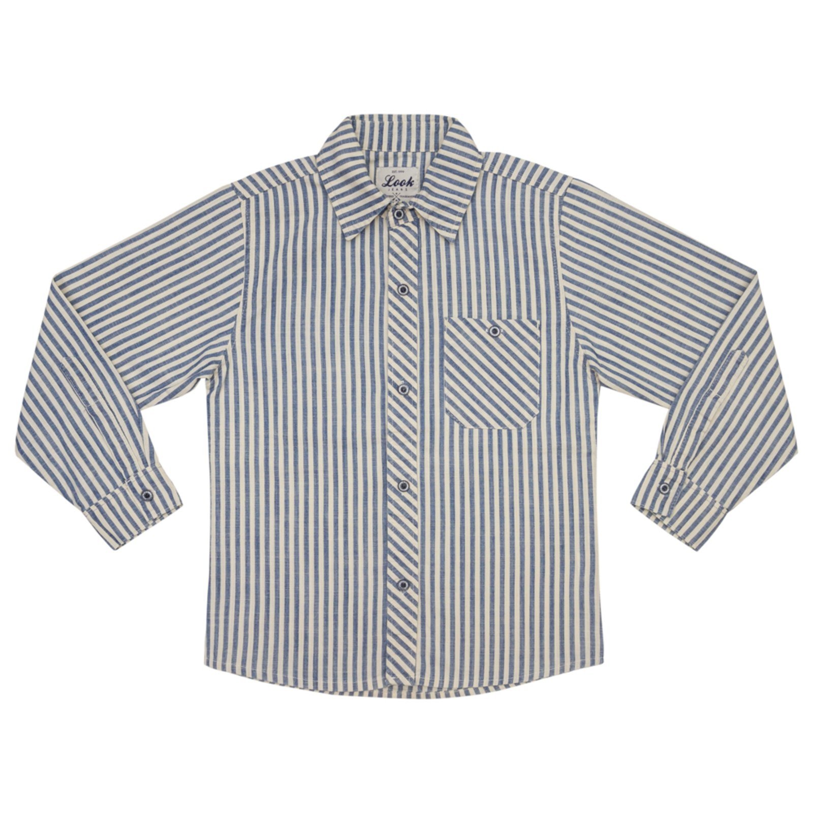 Infantil – Camisa Juvenil Look Jeans Sarja Listrada Bege/Azul