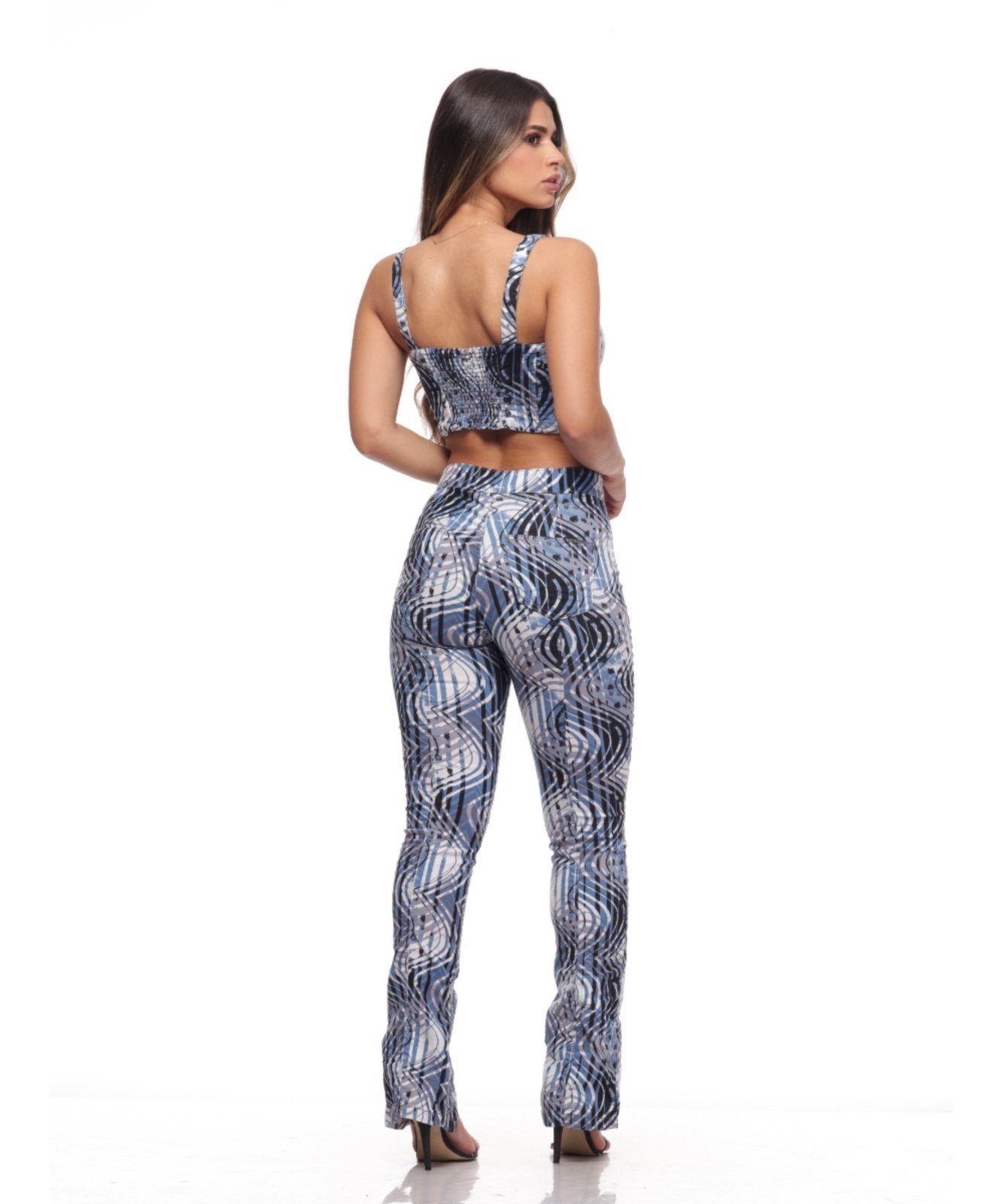Calça Feminina Razon Jeans Sarja com Elastano Estampada Azul