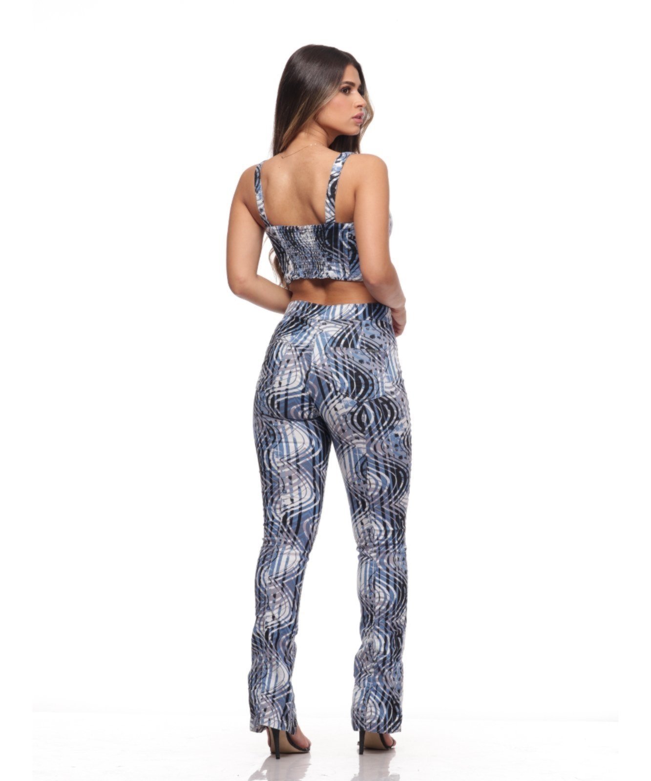 Vista 3 Calça Feminina Razon Jeans Sarja com Elastano Estampada azul Razon Jeans azul