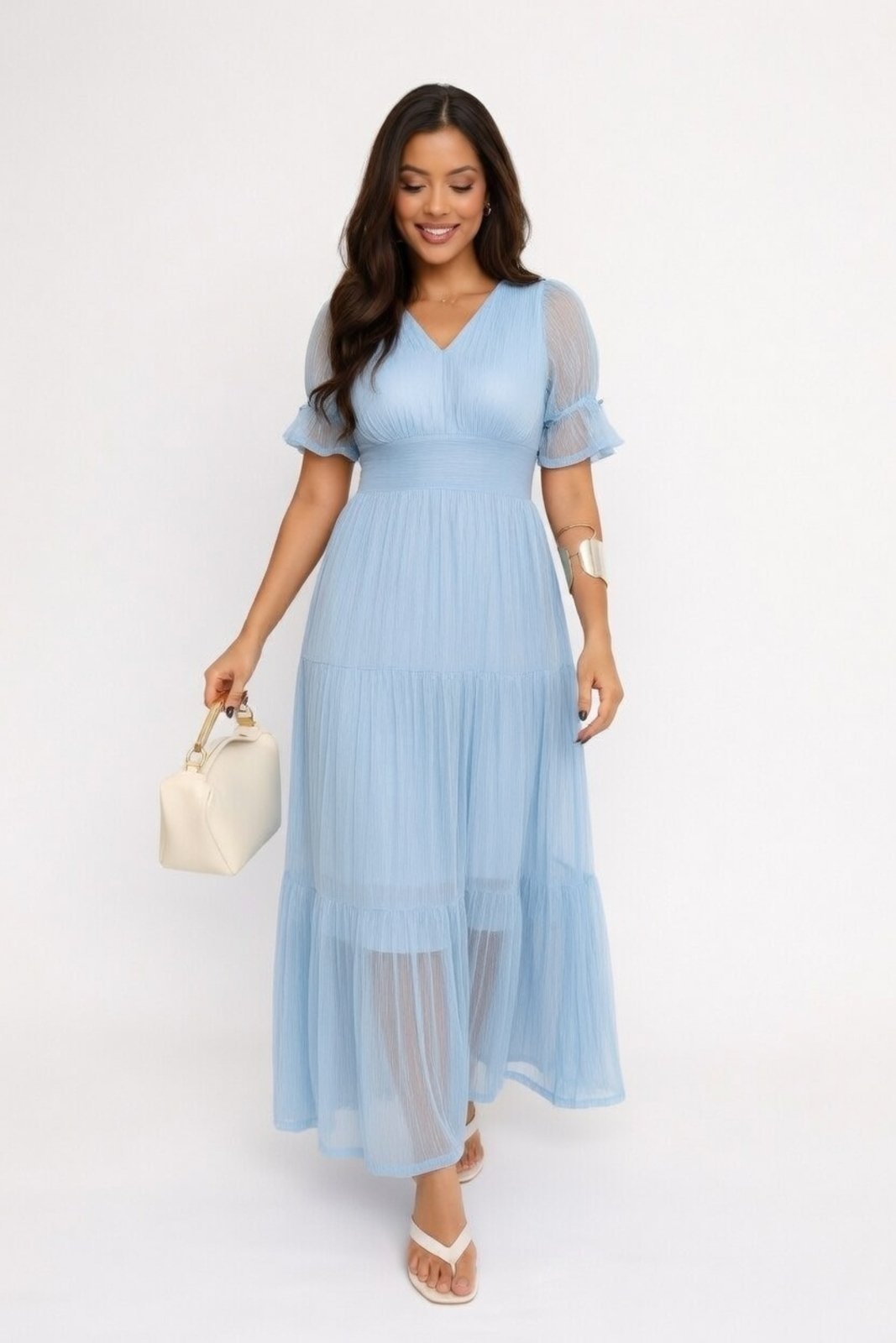 Vestido Longo D Bell Outlet Fashion Tule Azul