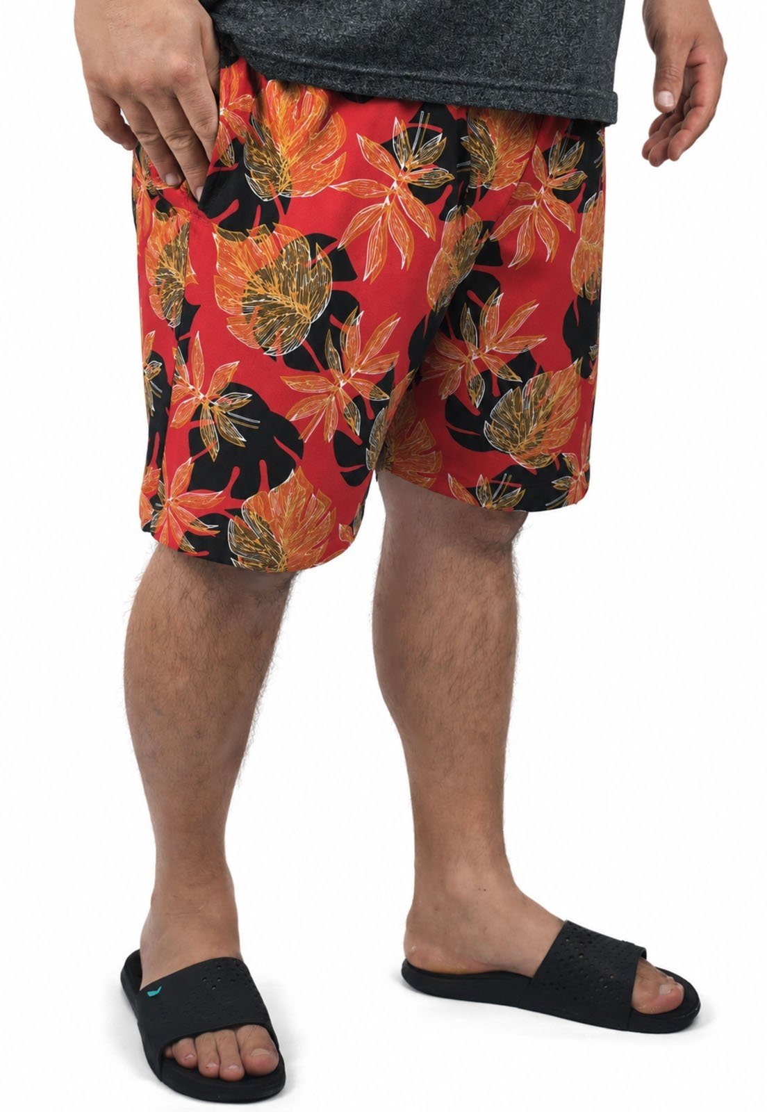 Short Estampado Elastano Plus Size Grande Bermuda flor Vermelho